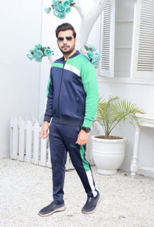 Athlico Stylish Tracksuit Green and Navy Elegant Look