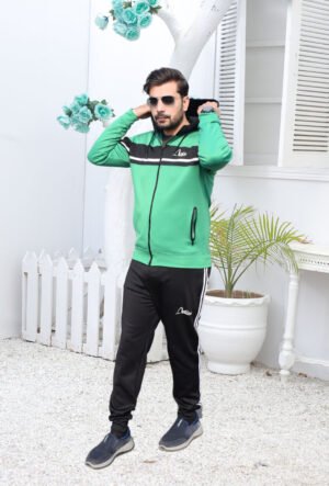 Athlico Men Trendning winter Hoodie Tracksuit Green and Black